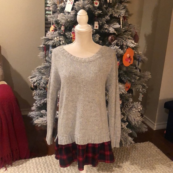 Altar'd State Tops - Altar’d State Sweater with plaid ruffle
